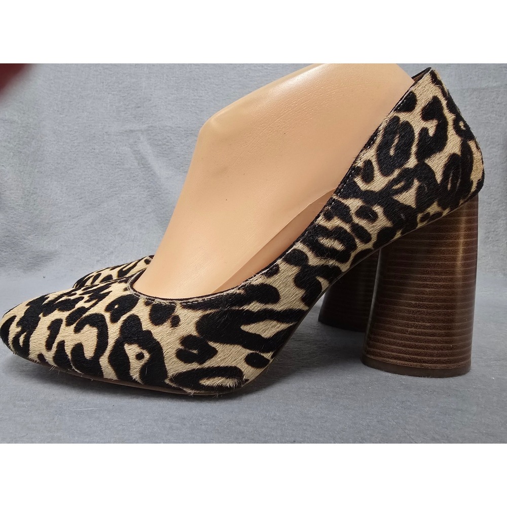 Louise et Cie Leopard Print Calf Hair Block Heel Pumps Tan Black Size 9.5M 41